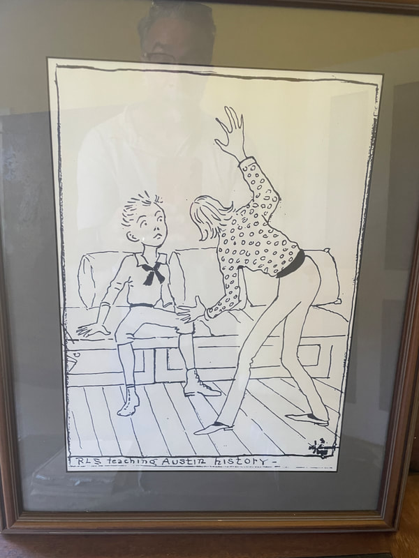 RLS appointed himself the tutor of his step-grandson, Austin, Belle's child with her first husband, Joe. This is a cartoon drawing of a tutoring session.
