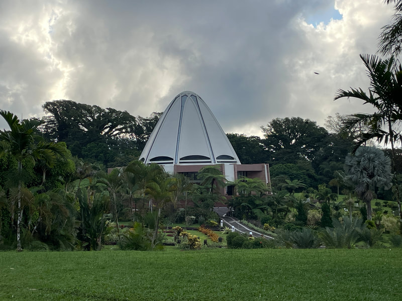 View of Baha'i Temple in Samoa from the edge of its 20-acre grounds.